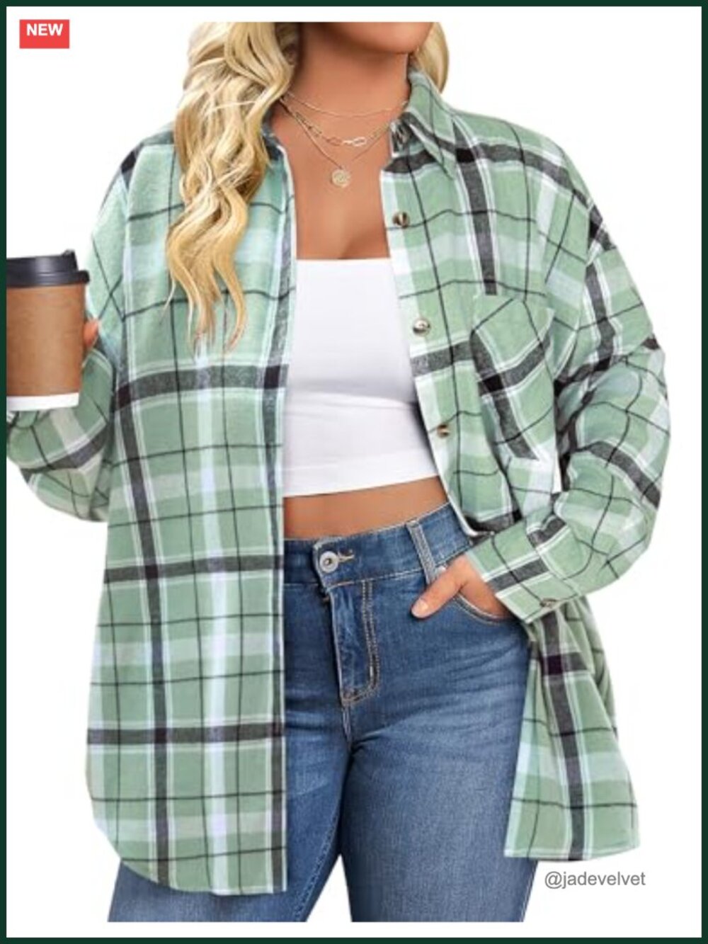 Plus Size Flannel Button Down Shirt Long Sleeve Plaid Top Women